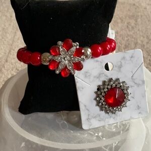 RED BEADED AND RHINESTONE BRACELET